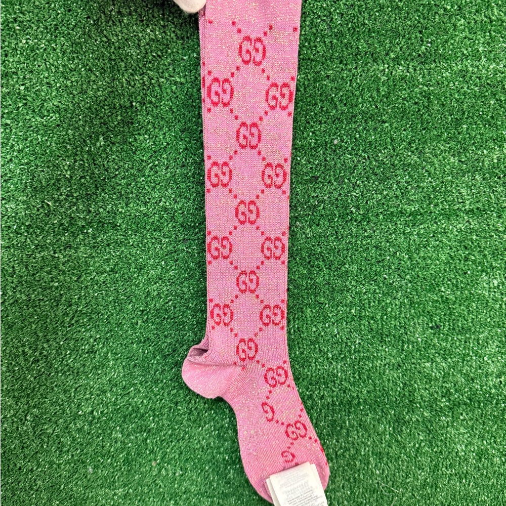 New Authentic Gucci GG Supreme Logo Glittery Socks Pink Size S